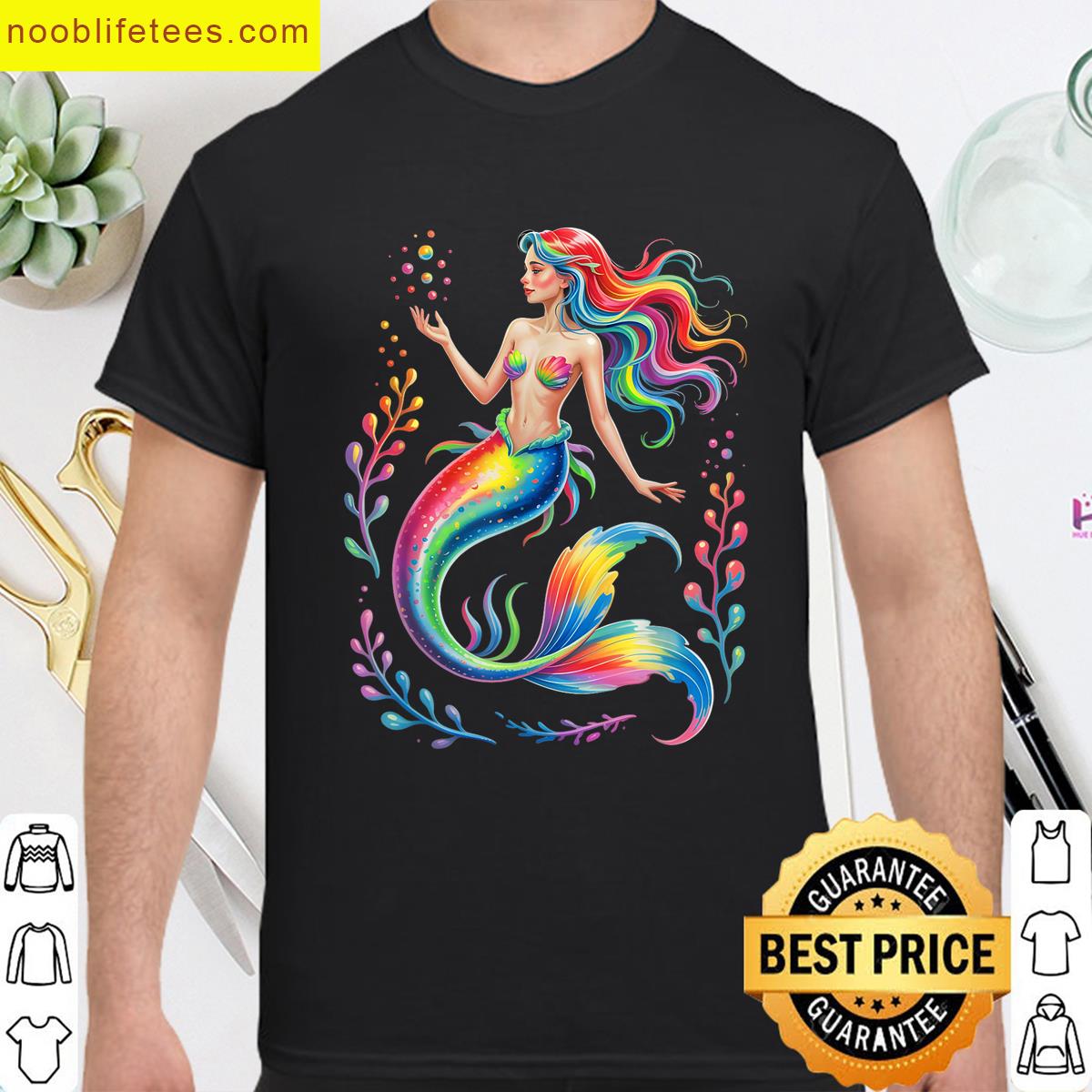 Mermaid Colorful Abstract Painting Art Graphic Motif Women premium shirt