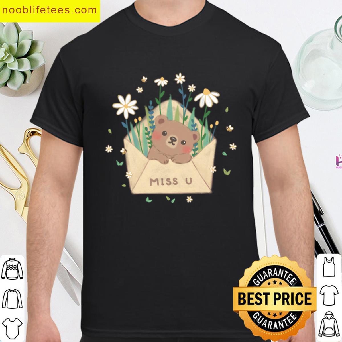 Miss U Teddy Bear Flowers In Envelope Illustration premium shirt