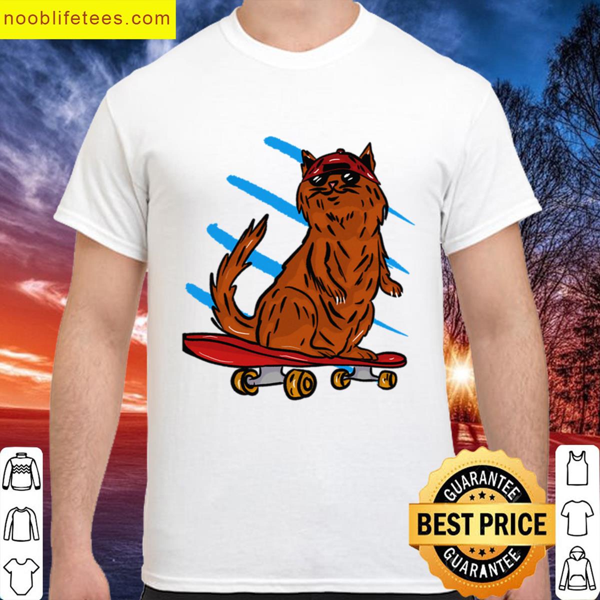 Orange Cat With A Cool Cap On A Skateboard premium shirt