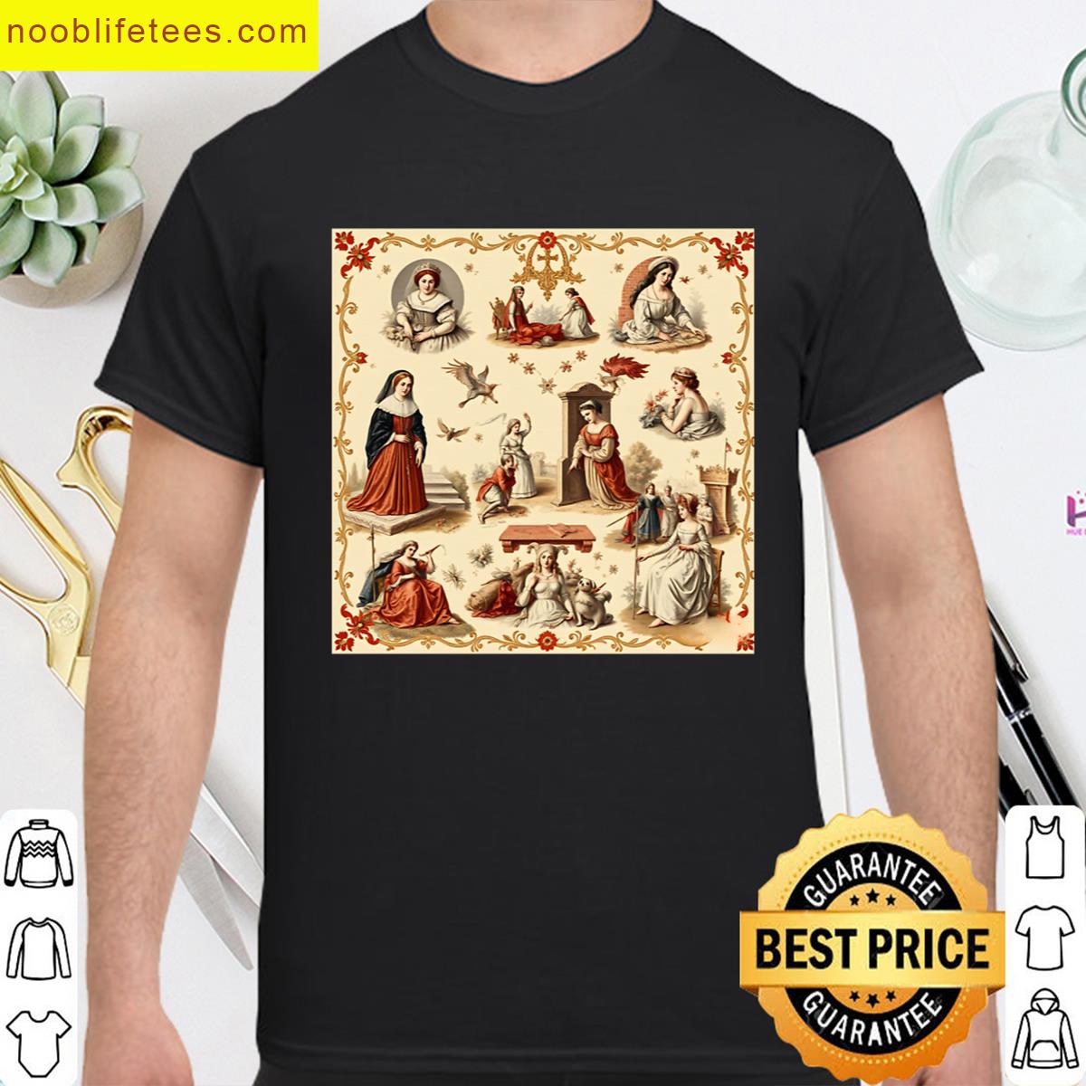 Queens Princess Toile De Jouy Fabric Print Wallpaper premium shirt