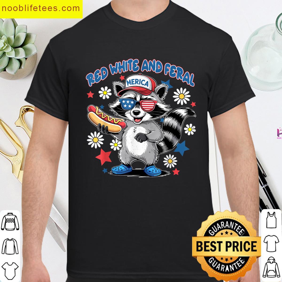 Red White And Feral 4th Of July Raccoon Hot Dog Kids America premium shirt