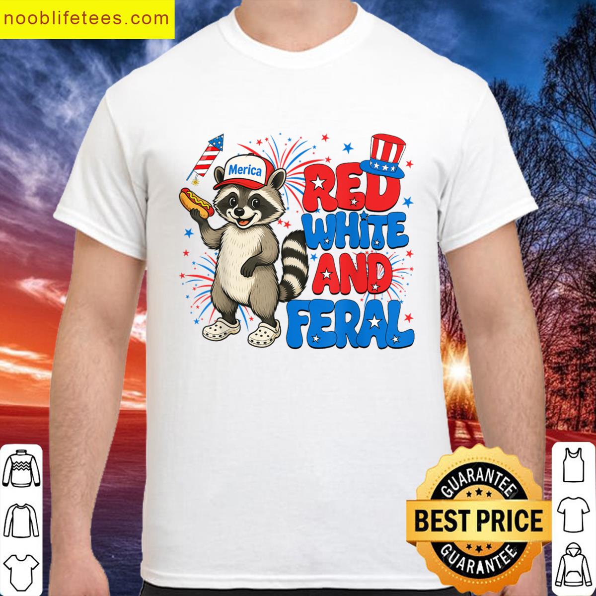 Red White And Feral Funny Raccoon Usa 4th Of July Boys Kids premium shirt