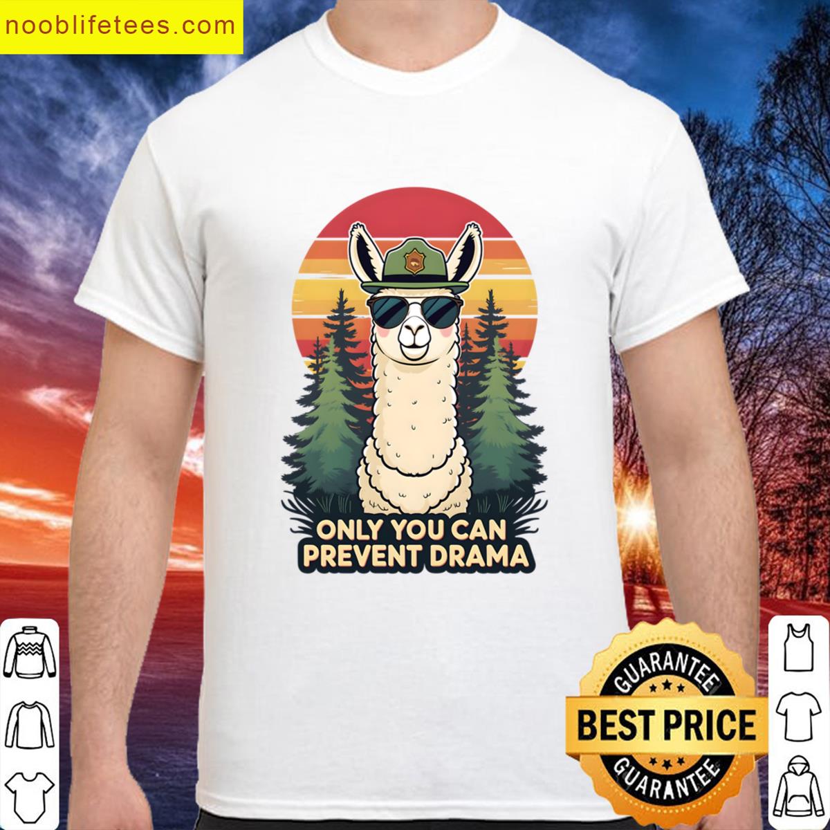 Retro Llama Sunset Only You Can Prevent Drama premium shirt