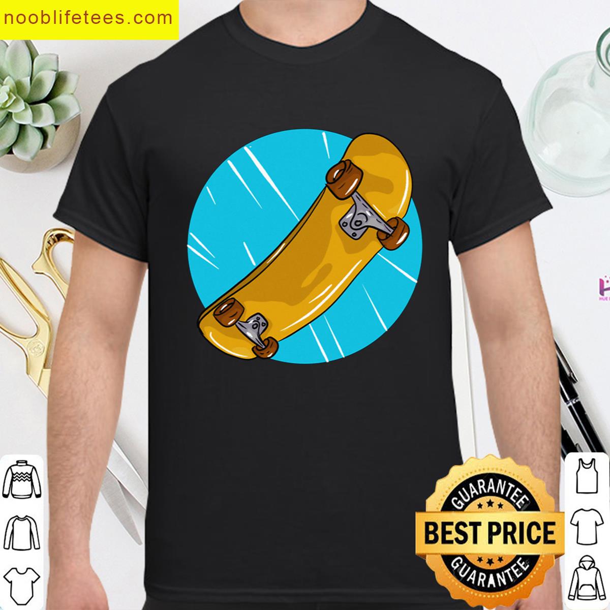 Yellow Skateboard With A Light Blue Circle And Lines premium shirt
