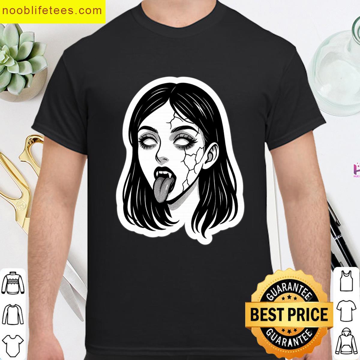 Cracked Porcelain Vampire Girl Tee premium shirt