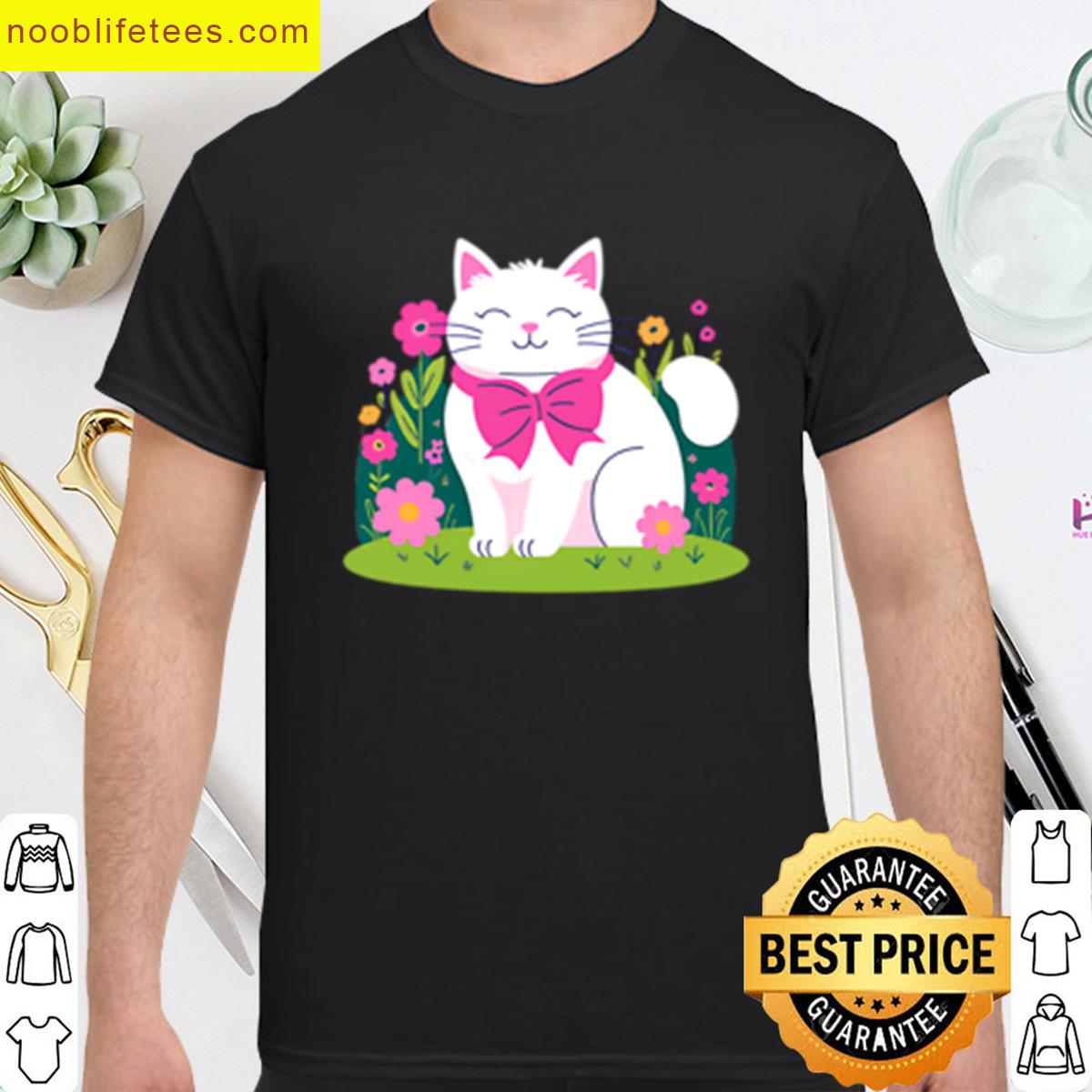 Fluffy White Cat Graphic Tee premium shirt