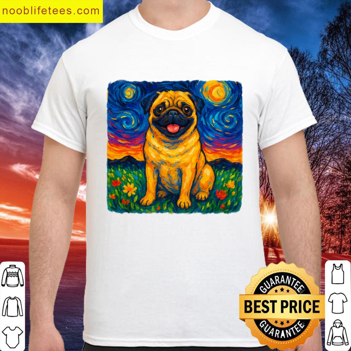 Happy Pug Art Dog Tee premium shirt