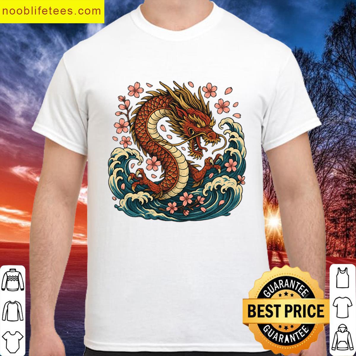 Ocean Wave Dragon Cherry Blossoms premium shirt