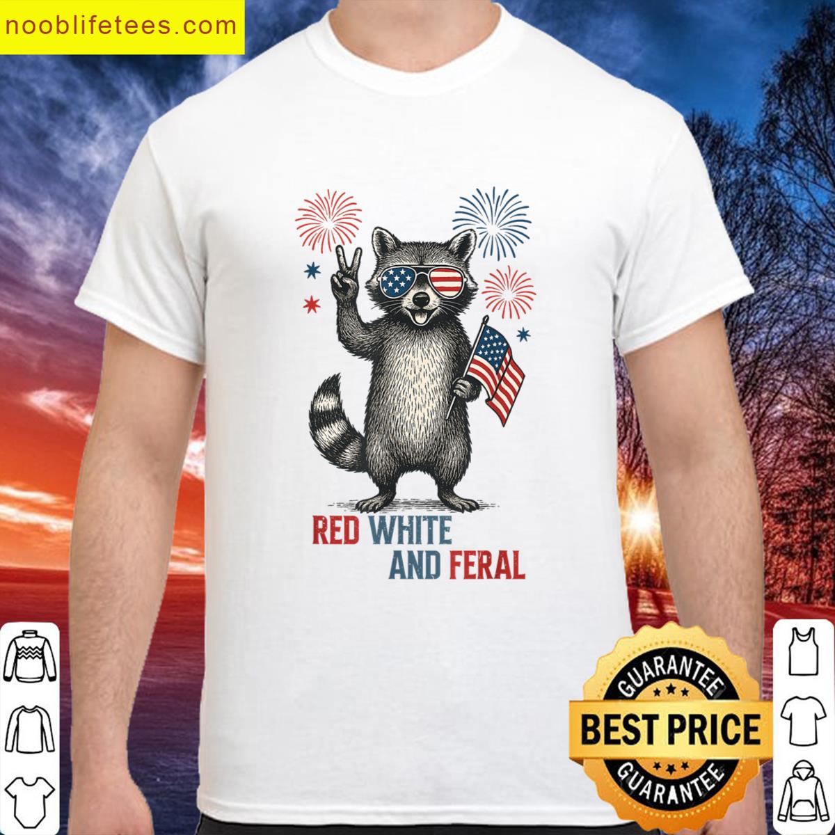 Red White And Feral Raccoon 4th Of July premium shirt