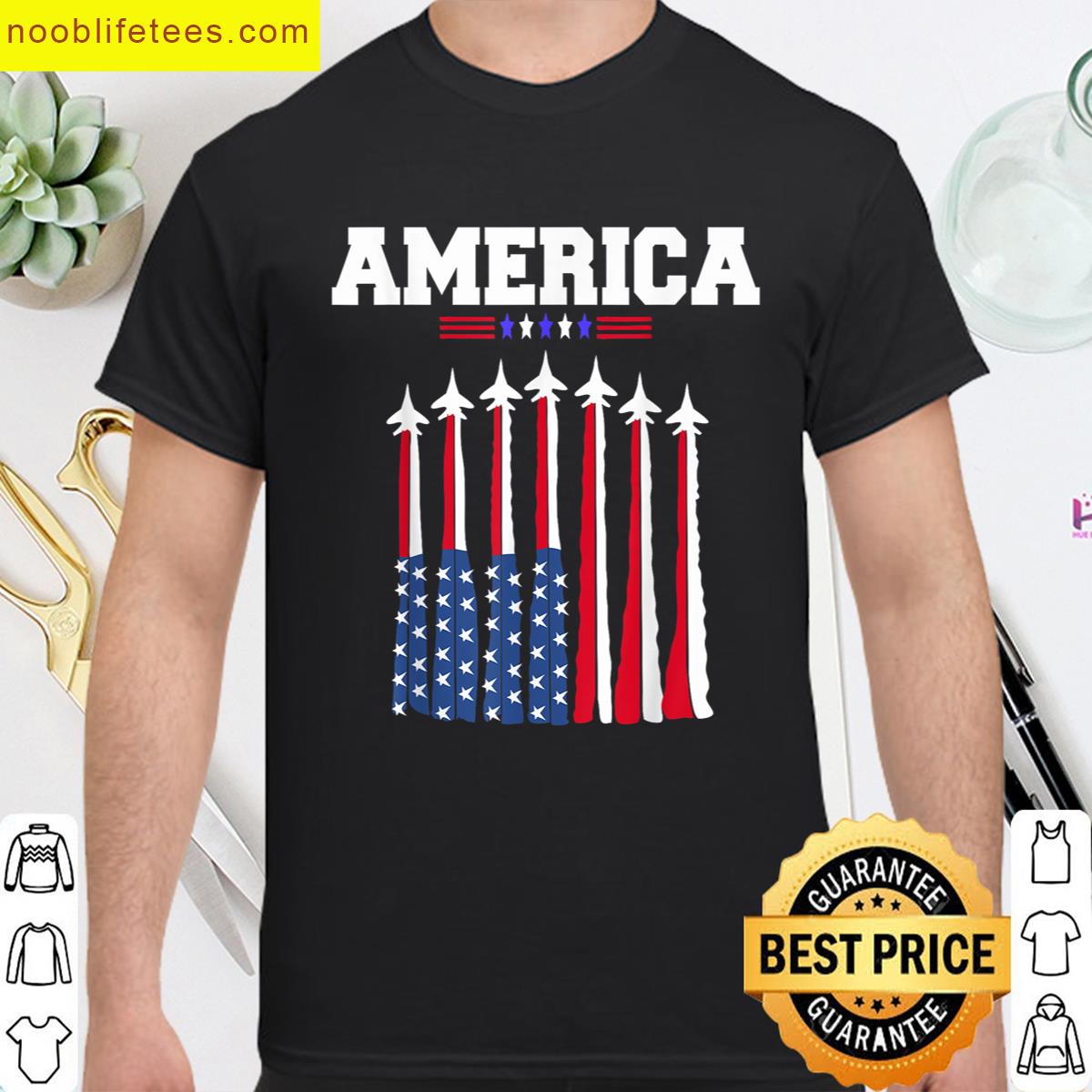 Usa Flag Fighter Jets Tee premium shirt