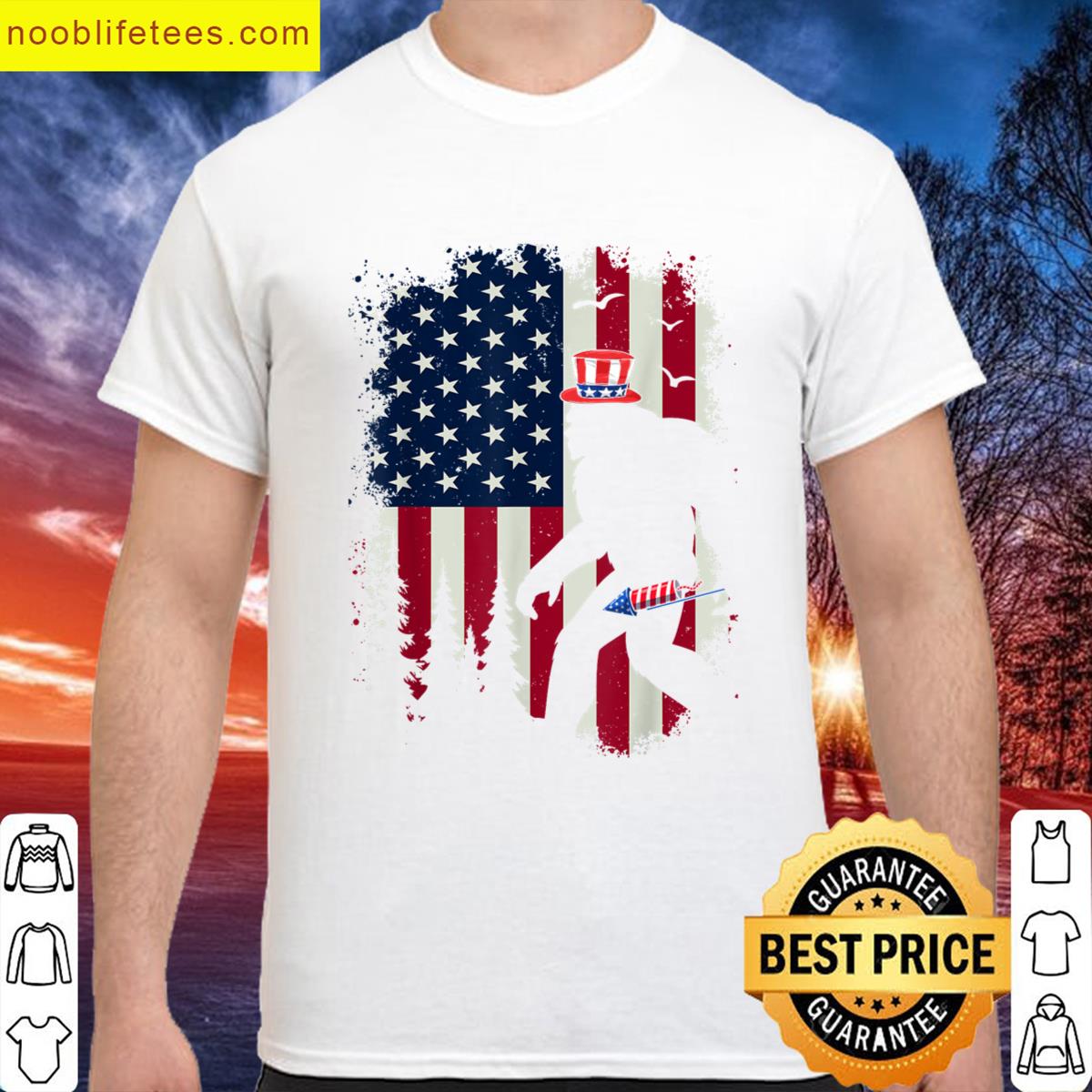 Bigfoot Fireworks 4th Of July Men Sasquatch American Flag Us premium shirt