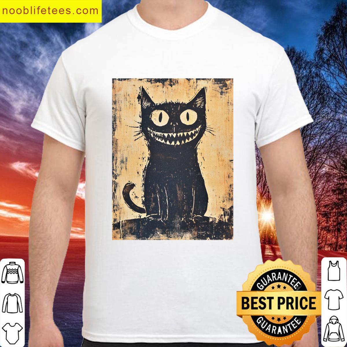 Block Print Style Image Of A Slightly Mad Cat premium shirt