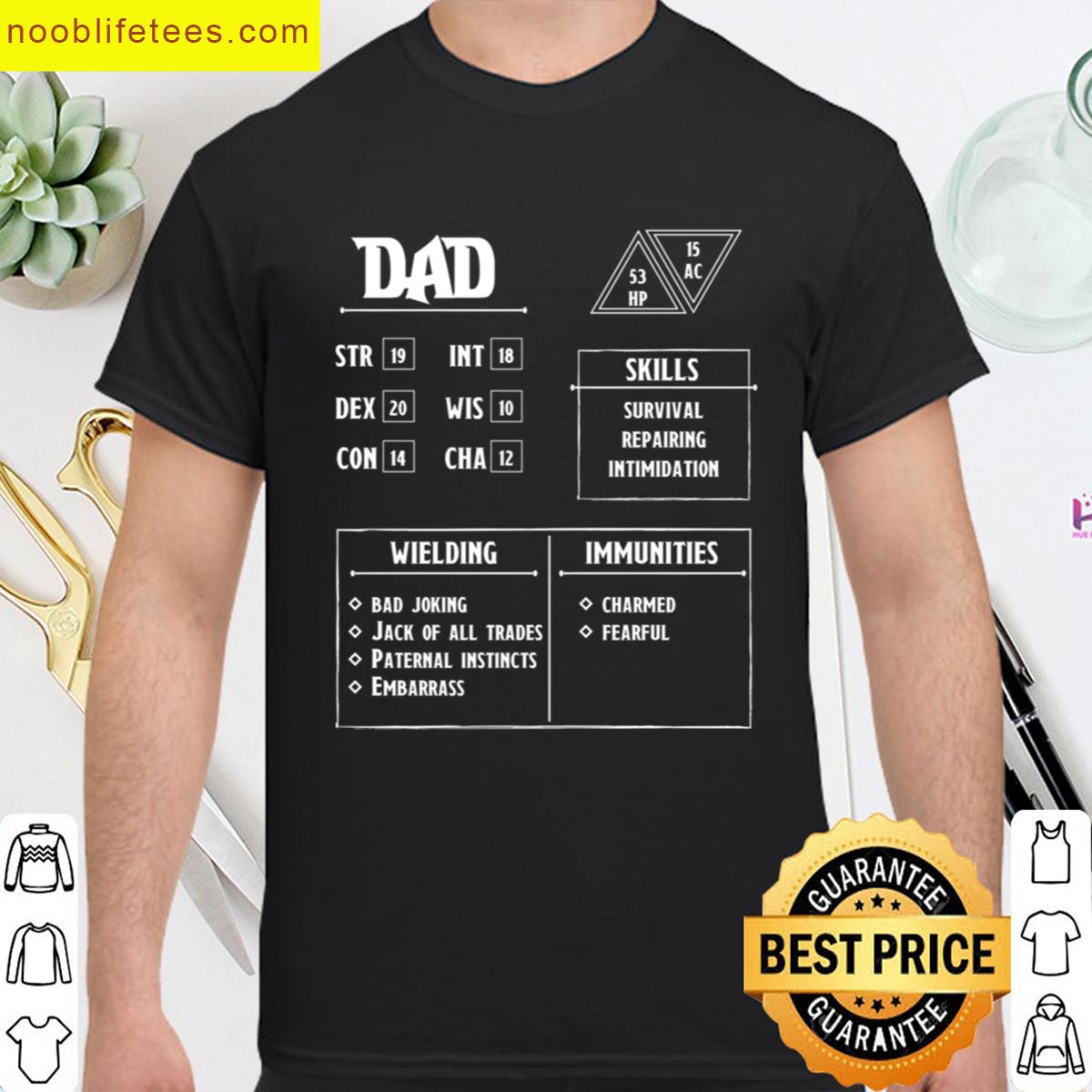 Dad Character Sheet Dungeons And Dragons Dnd Dungeons And Dragons Gifts Dnd Gifts Dungeon Master Fat premium shirt