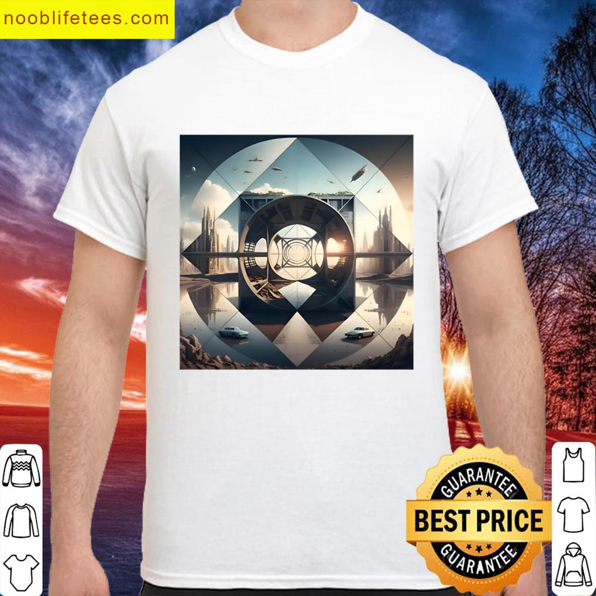 Ethereal Gateway Futuristic Cityscape Oversized premium shirt