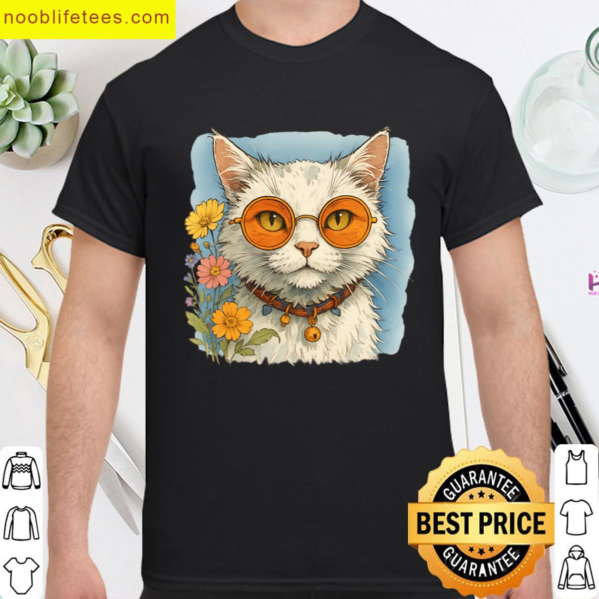 Hippie Cat Orange Glasses premium shirt