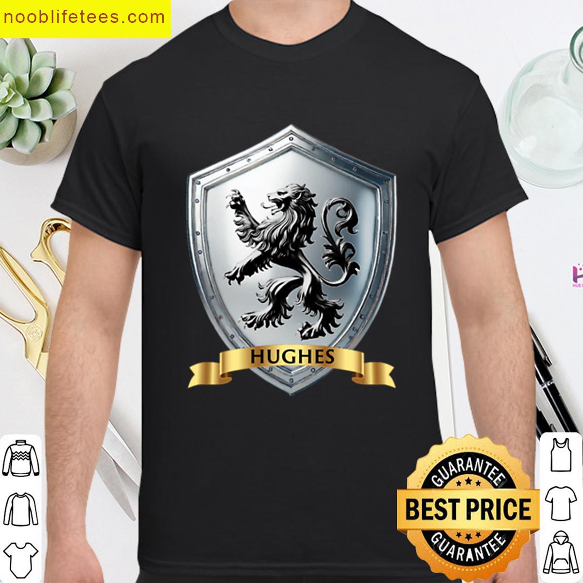 Hughes Crest Shield Silver Lion Rampant Golden Name Banner premium shirt