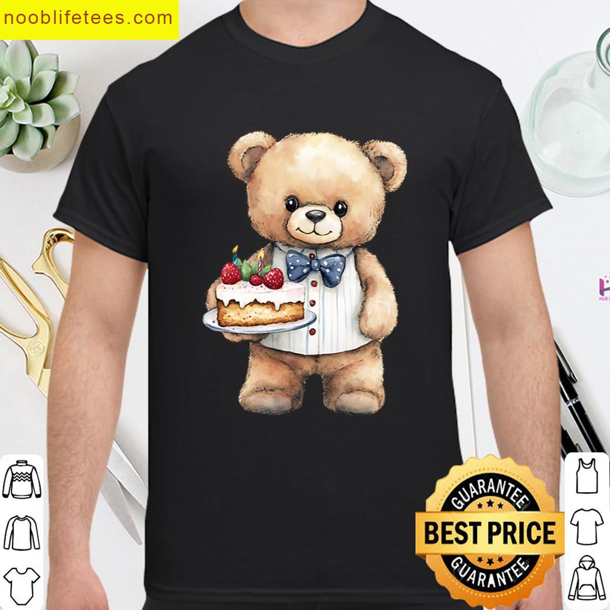 A Teddy Bear In A Suit Is Holding A Cake premium shirt