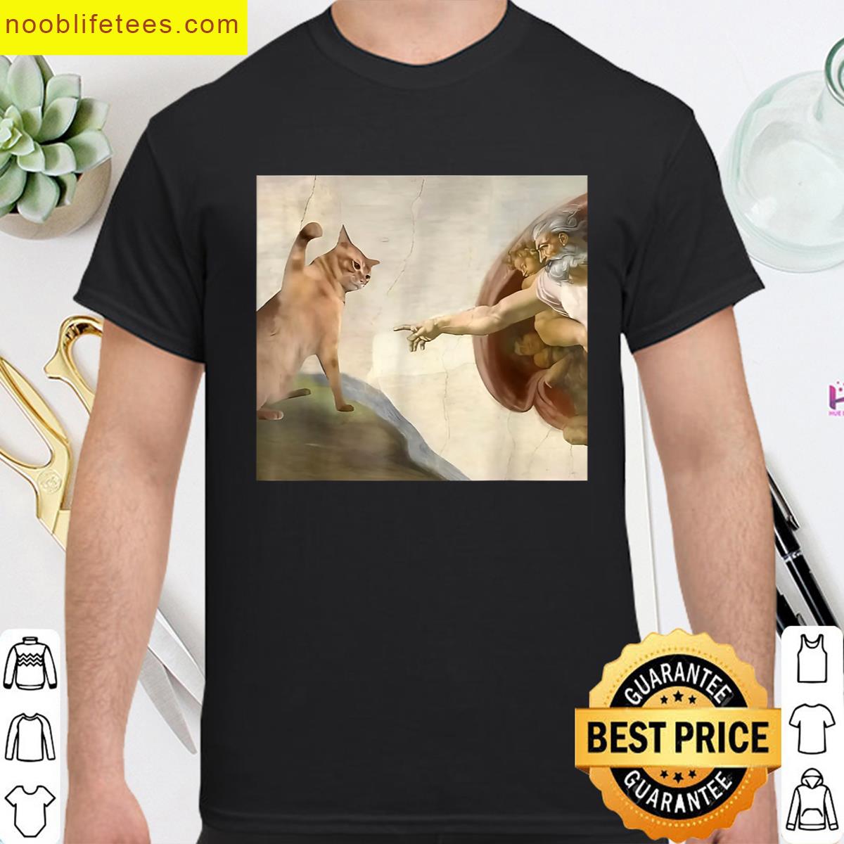 Almighty Slap Funny Cat God Creation Of Adam Meme Jesus Art premium shirt