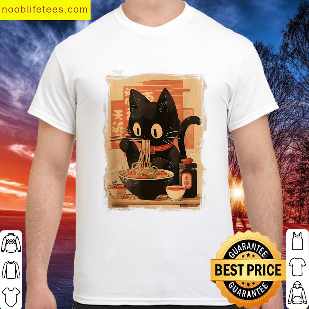 Black Cat Eating Ramen Japanese Kawaii Adorable Cat Artwork premium shirt