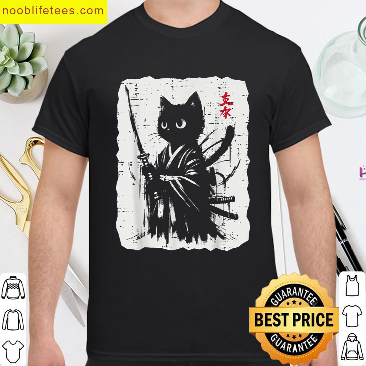 Black Cat Samurai Japanese Katana Kimono Art Women Girls Kid premium shirt