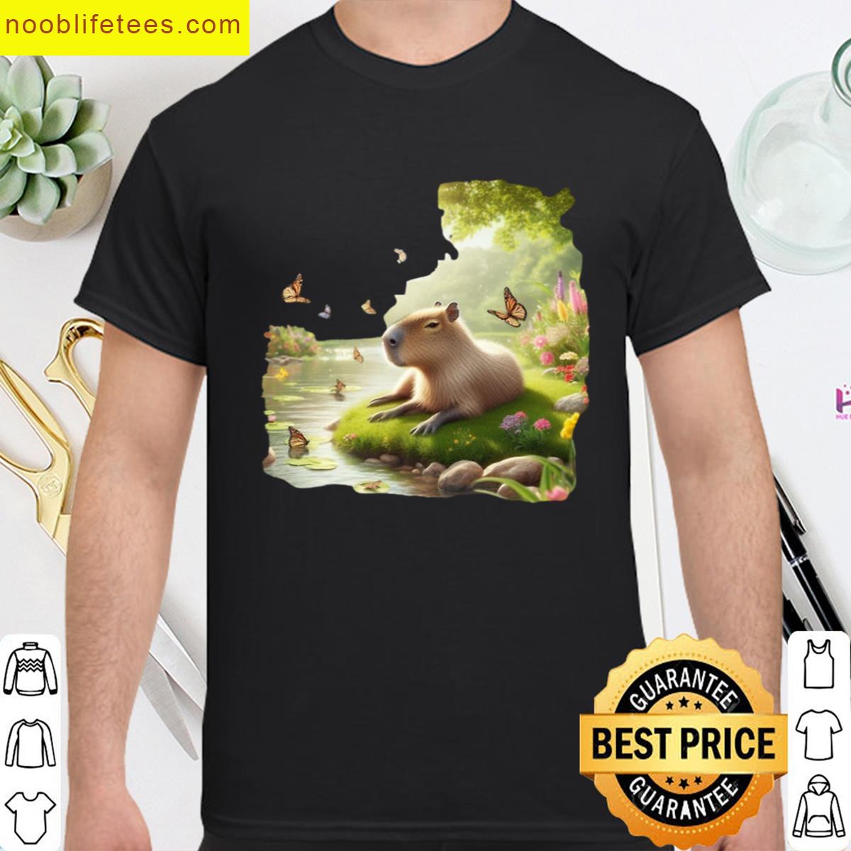 Capybara Resting On A Floating Island premium shirt