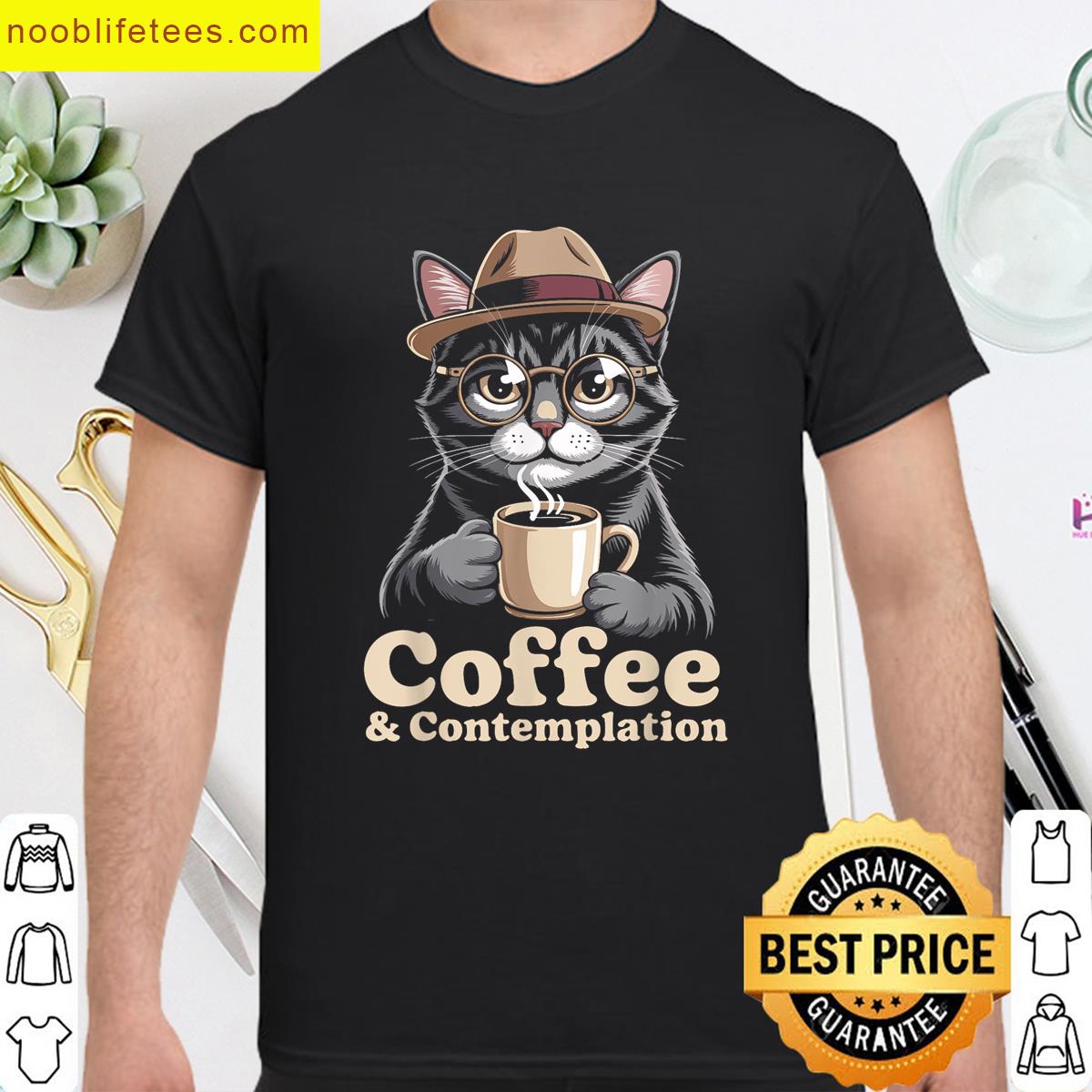 Cat Coffee Contemplation Cat premium shirt