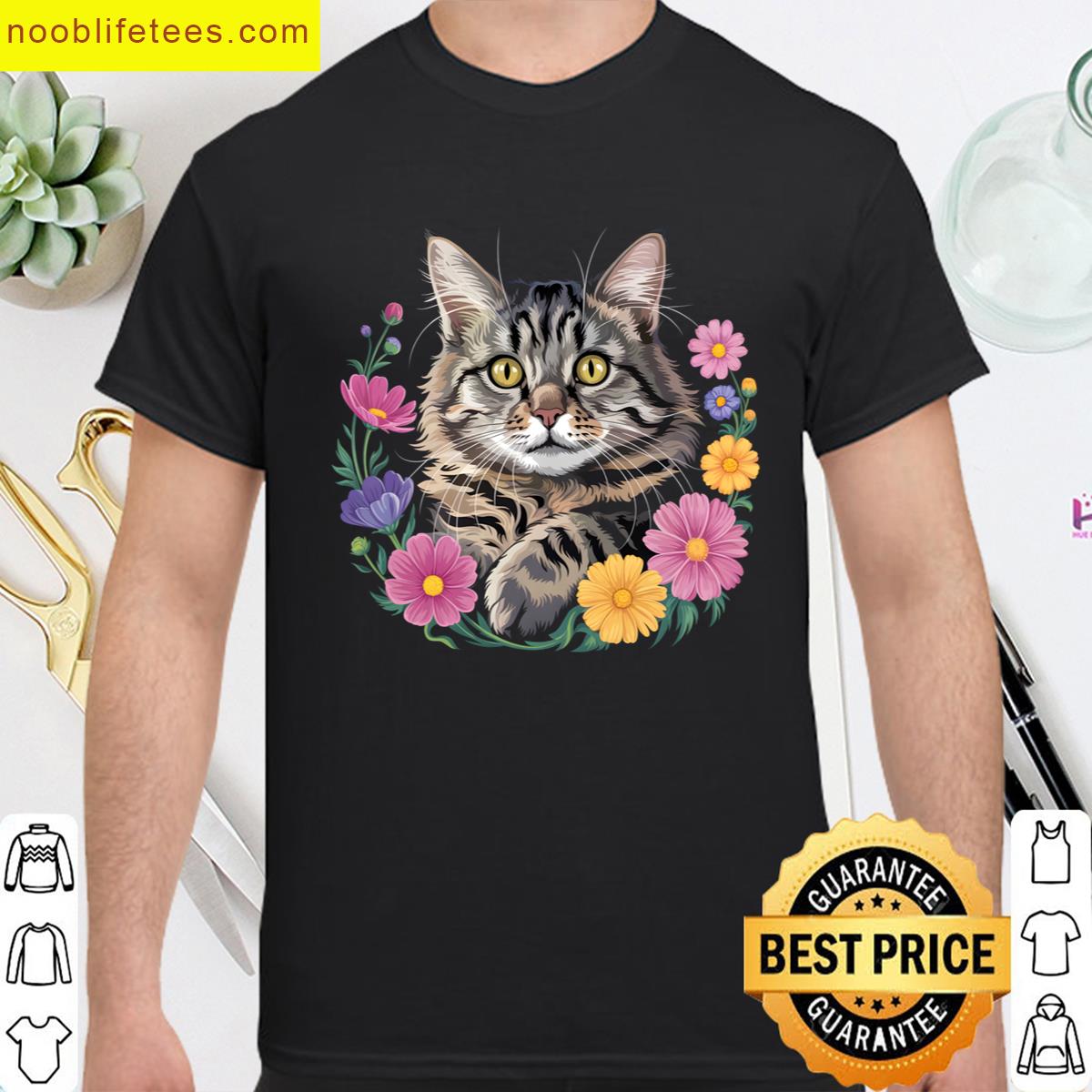 Cat Flower Floral Cute Kitten Graphic premium shirt