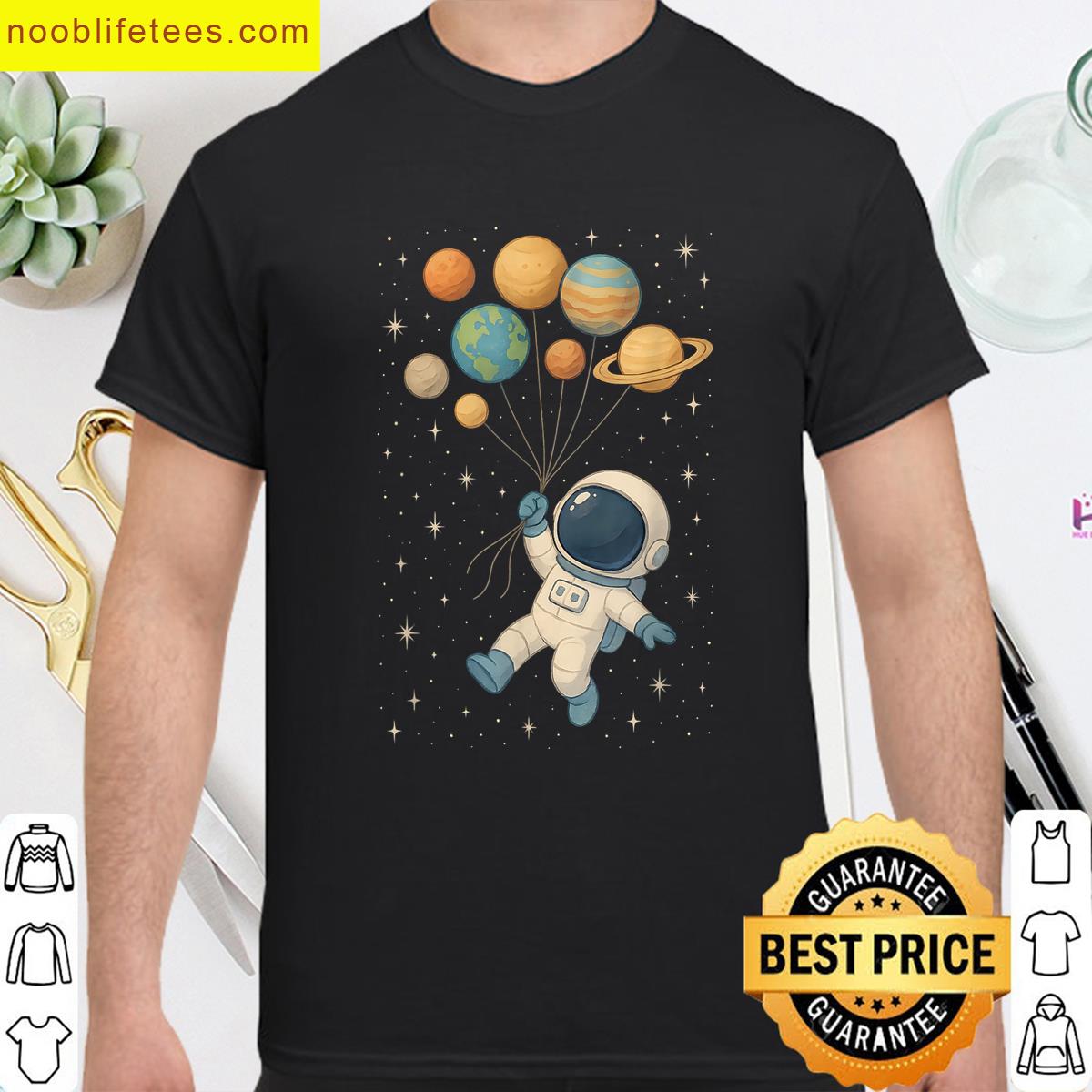 Cute Astronaut With Planet Balloons Space premium shirt