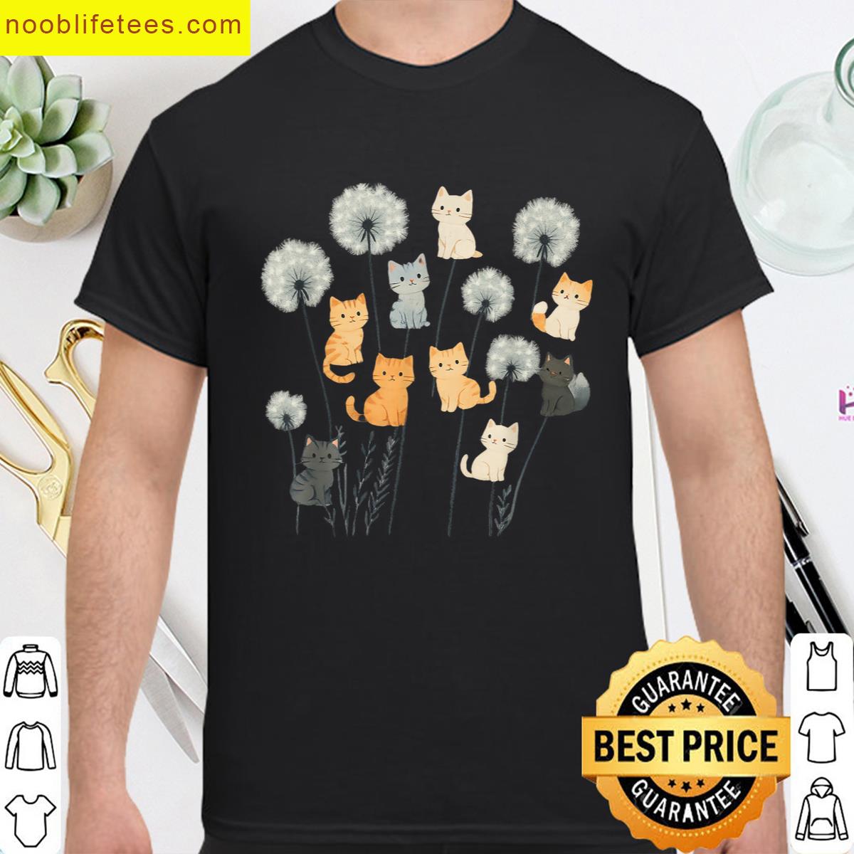 Cute Cat Dandelion Flower premium shirt