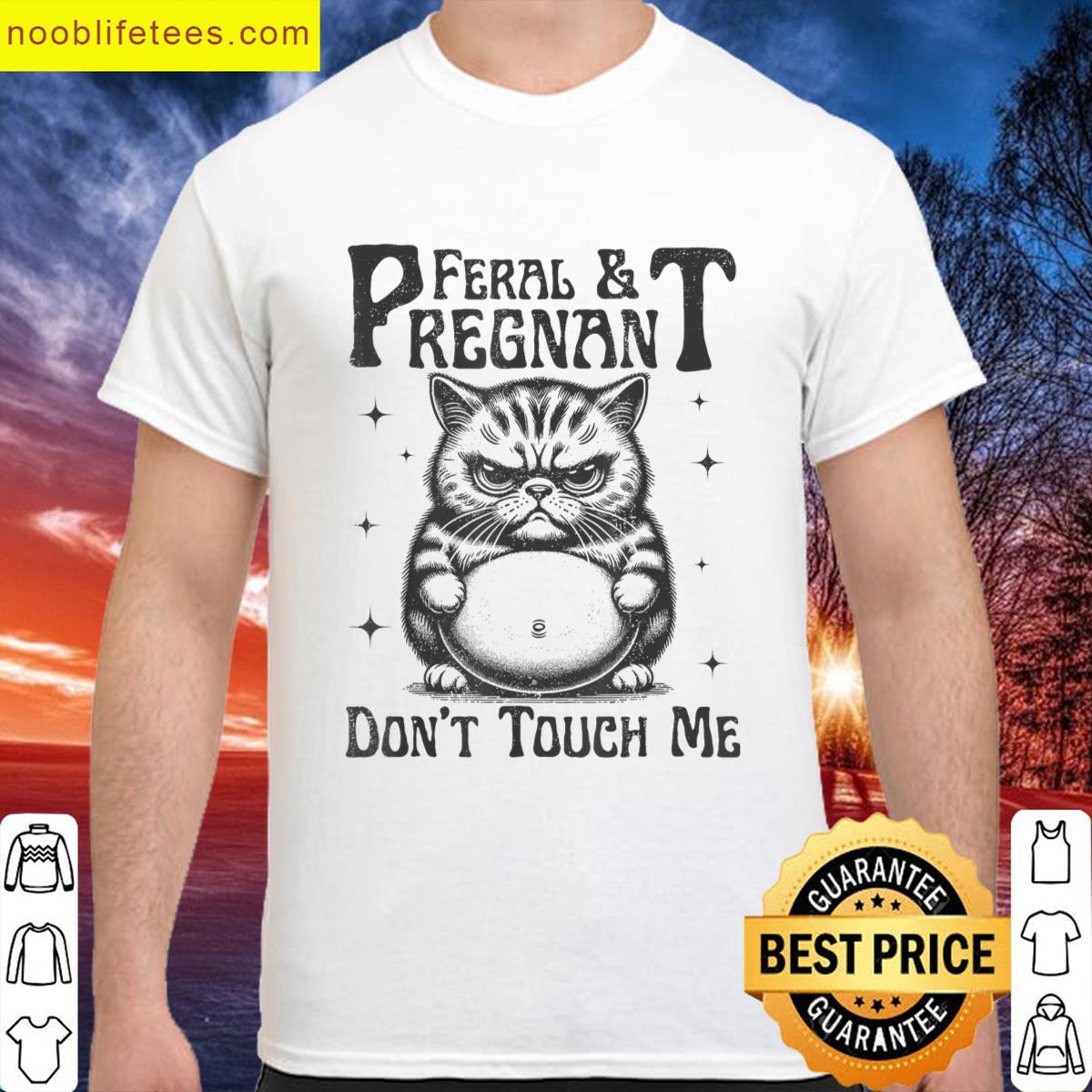 Feral And Pregnant Dont Touch Me Pregnancy Funny Cat premium shirt