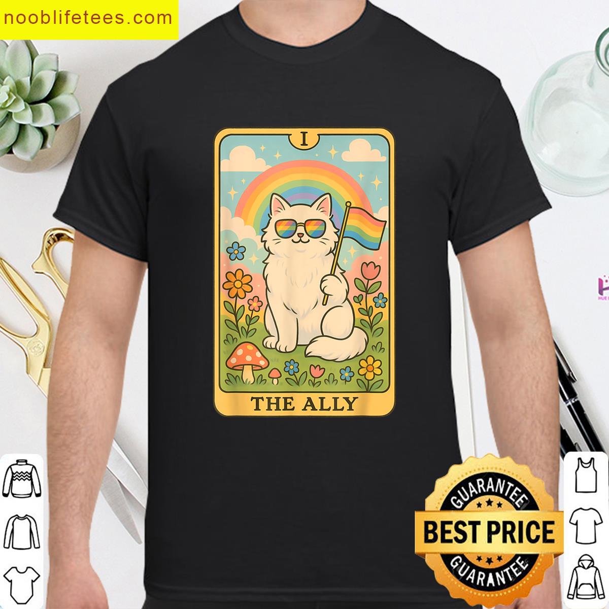 Funny Ally Cat Tarot Card Pride Sunglasses Gay Pride Lgbtq premium shirt