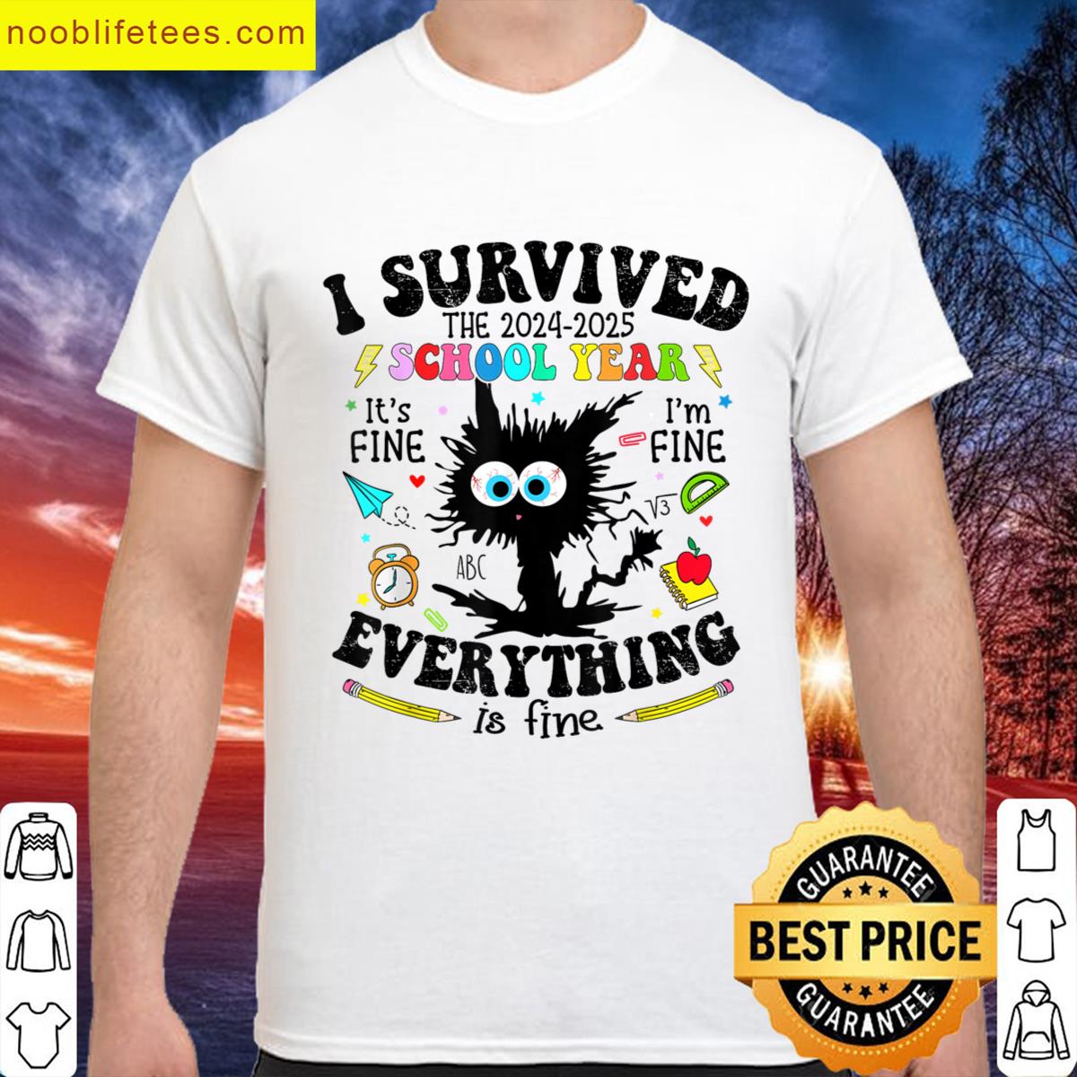 Funny Cat I Survived Last Day Of School Teachers Year 2025 premium shirt