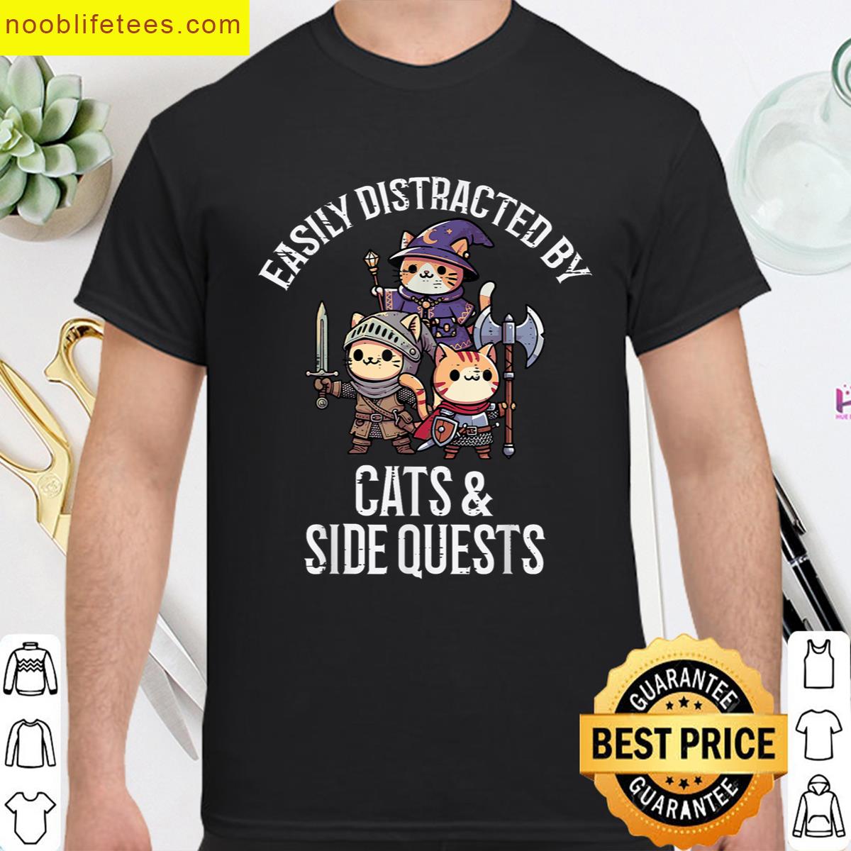 Gamer Easily Distracted By Cats Side Quests Men Boys Kids premium shirt