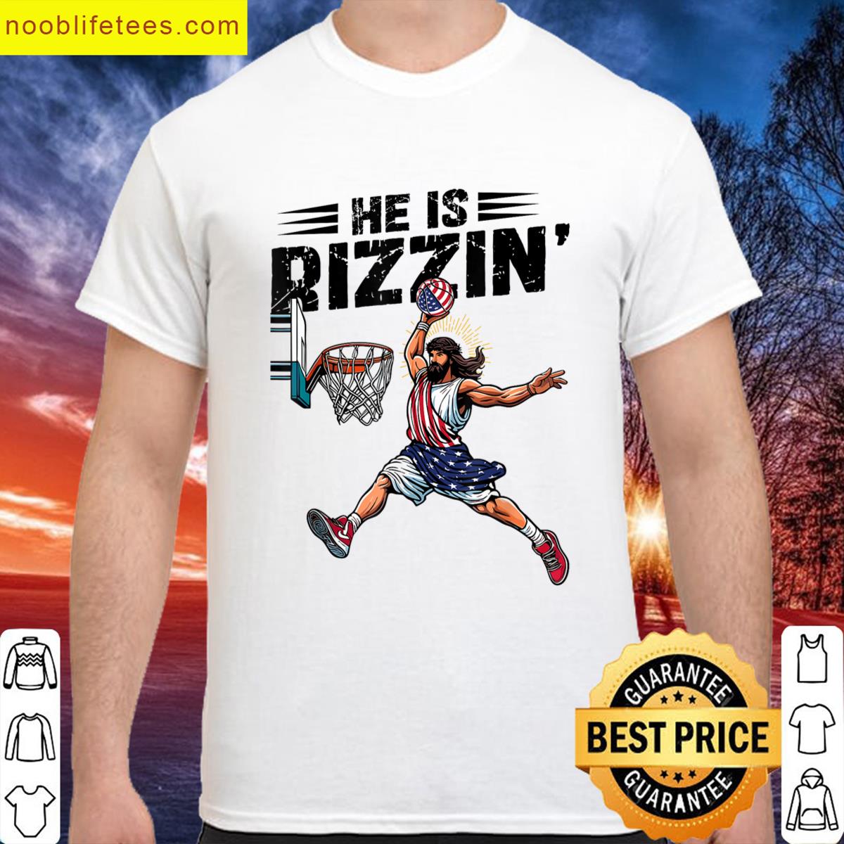 He Is Rizzin Basketball Jesus 4th Of July Sports Rizz Tee premium shirt