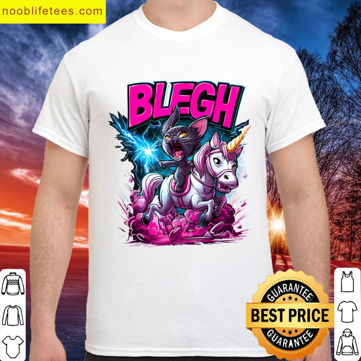 Heavy Metal Cat Riding Unicorn Blegh premium shirt