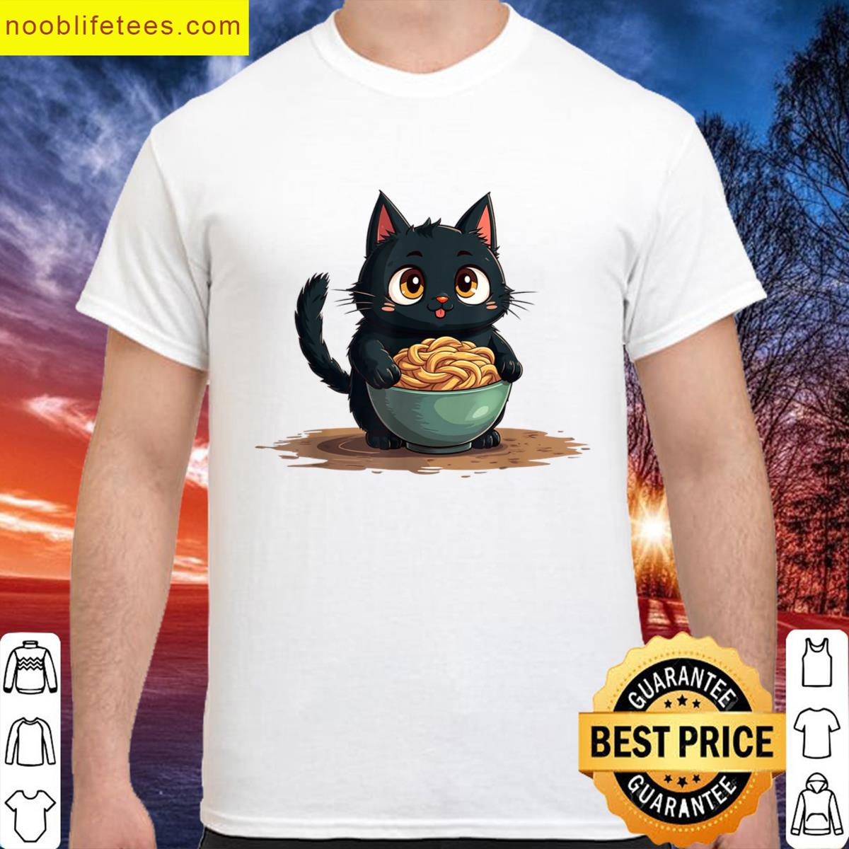Kawaii Cat Eating Ramen Noodles Funny premium shirt